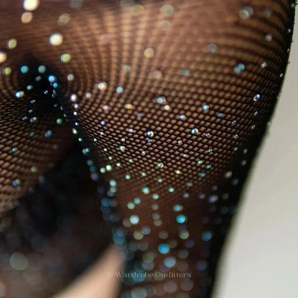 Rhinestone Studded Sheer Mesh Fishnet Teddy Bodysuit - Picture 7 of 7